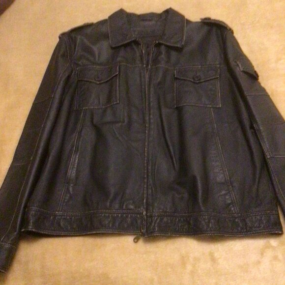 Men's Leather Jacket Black Distressed Leather US Size XL - Picture 2 of 10